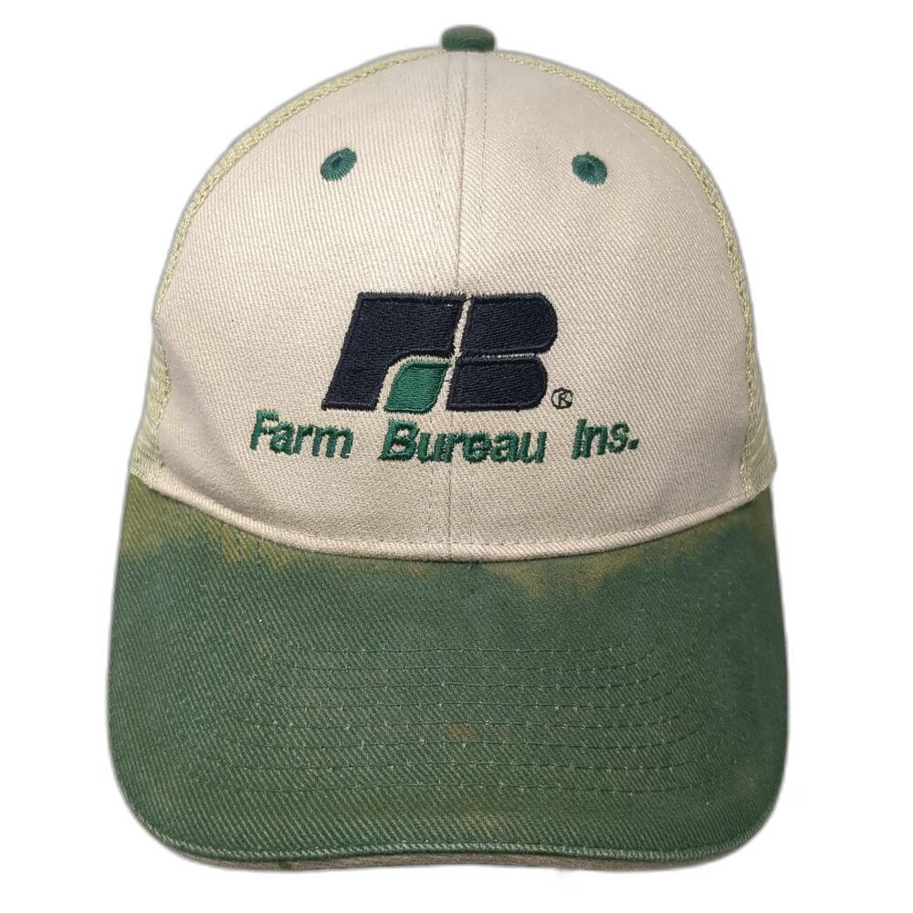 Otto Trucker Hat Beige Green One Size Farm Bureau Insurance Logo Mesh Snapback